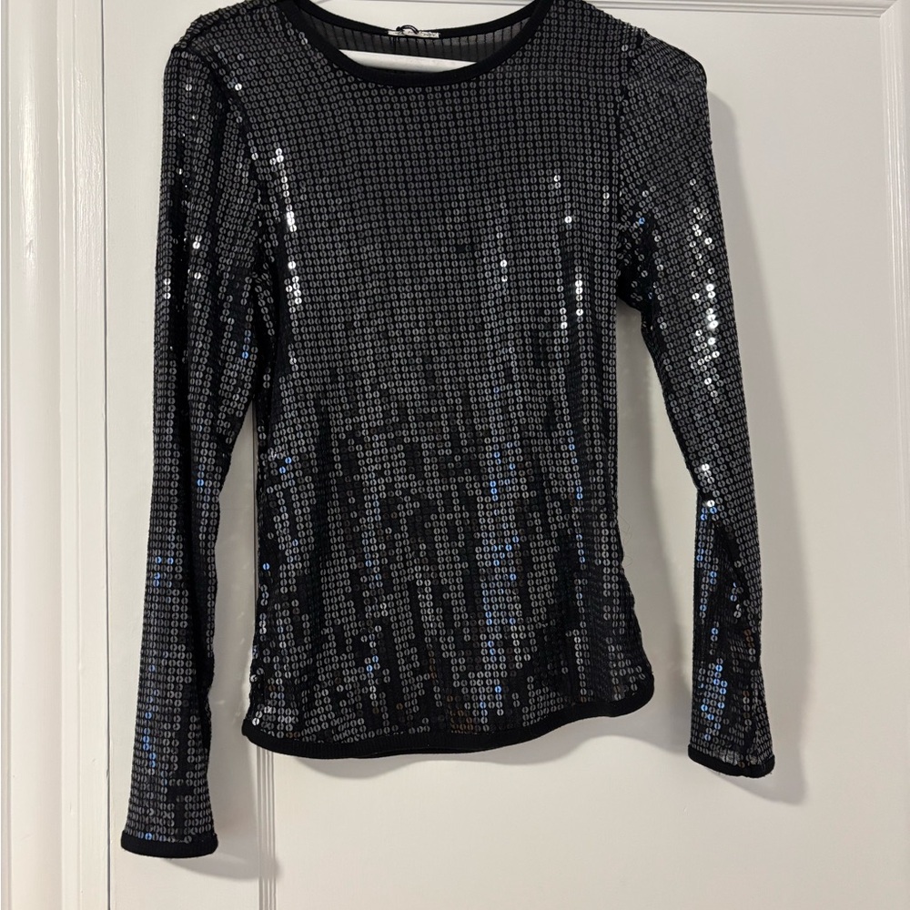 Free People Black Sequin Long Sleeve Top